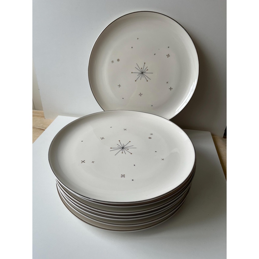 Set of 8 Evening Star Syracuse China Atomic Age Dinner Plates MCM Made In USA